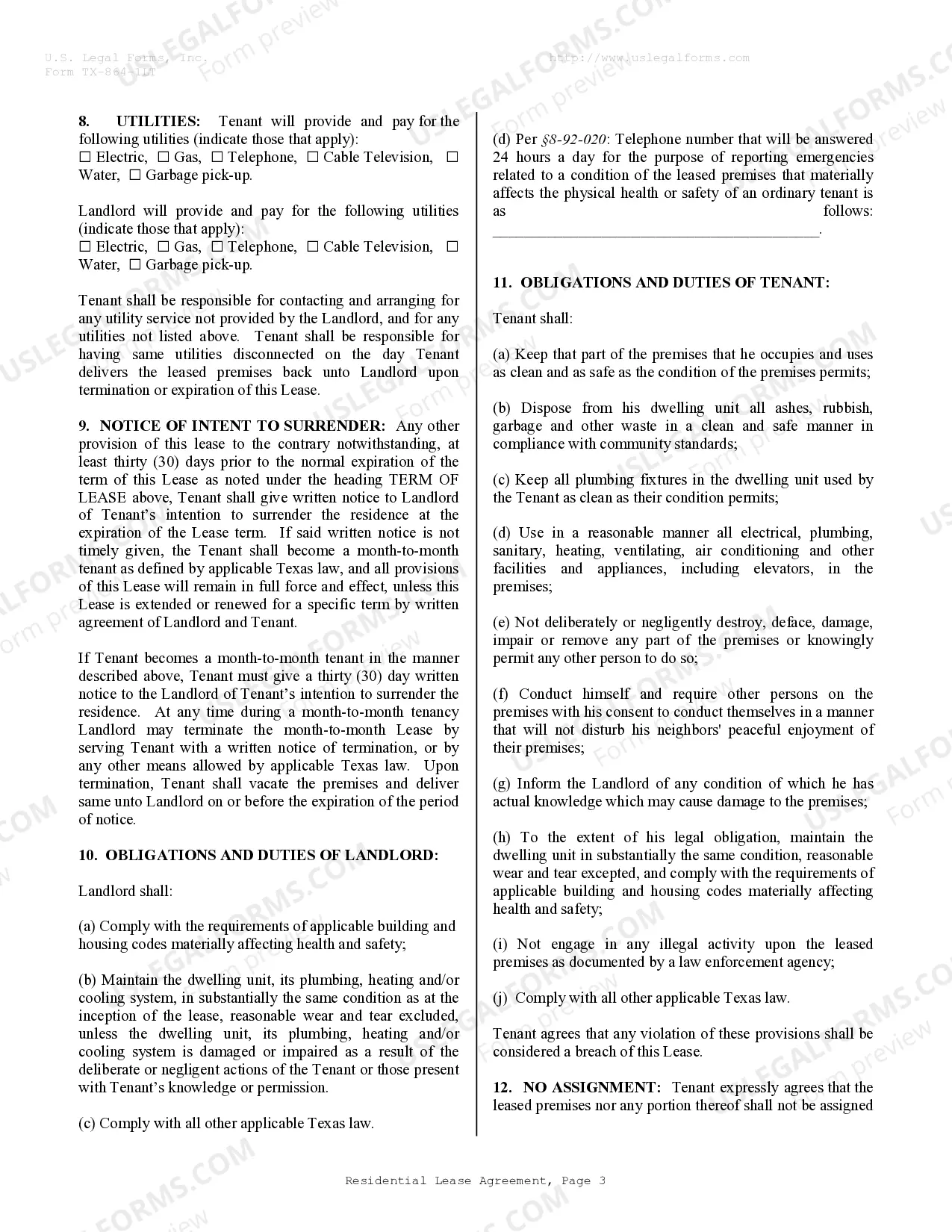 Preview Residential Lease or Rental Agreement for Month to Month
