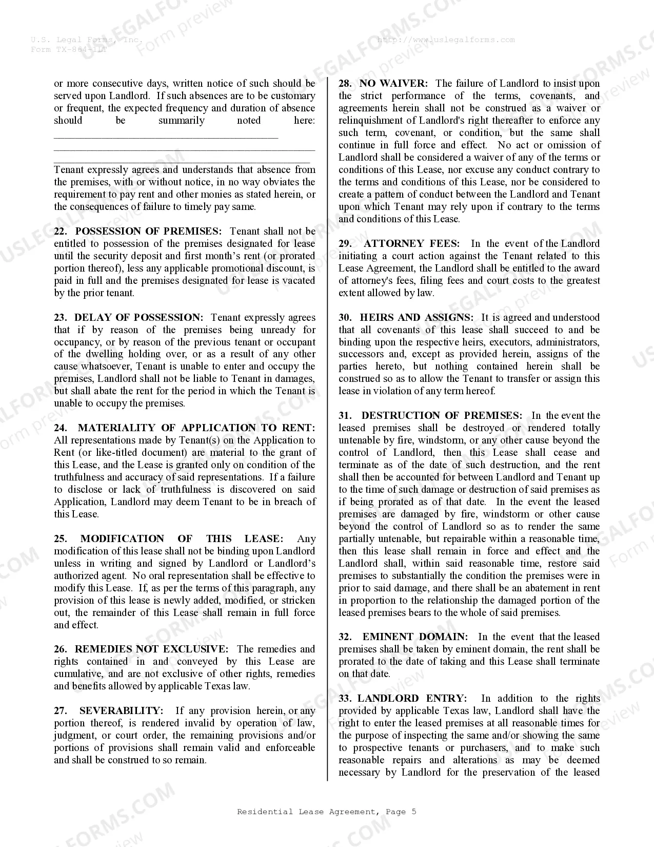 Preview Residential Lease or Rental Agreement for Month to Month