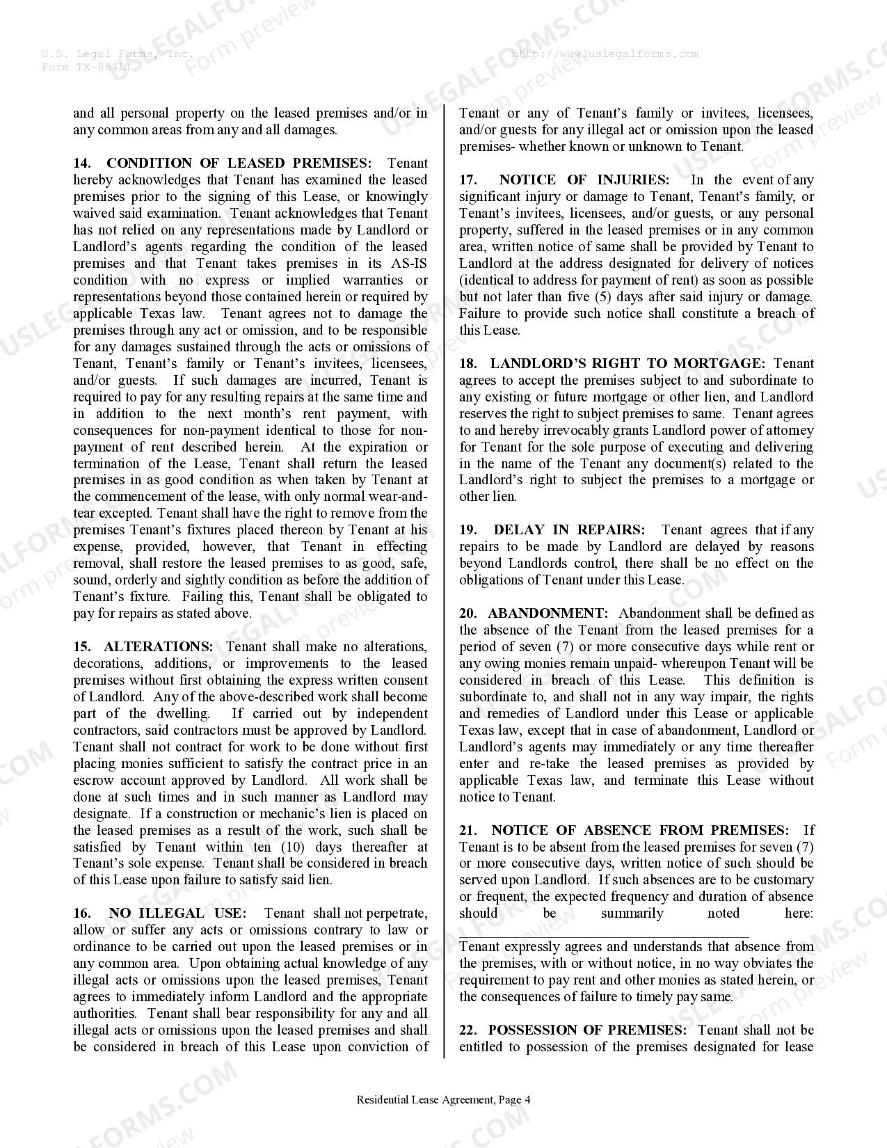 Preview Residential Rental Lease Agreement