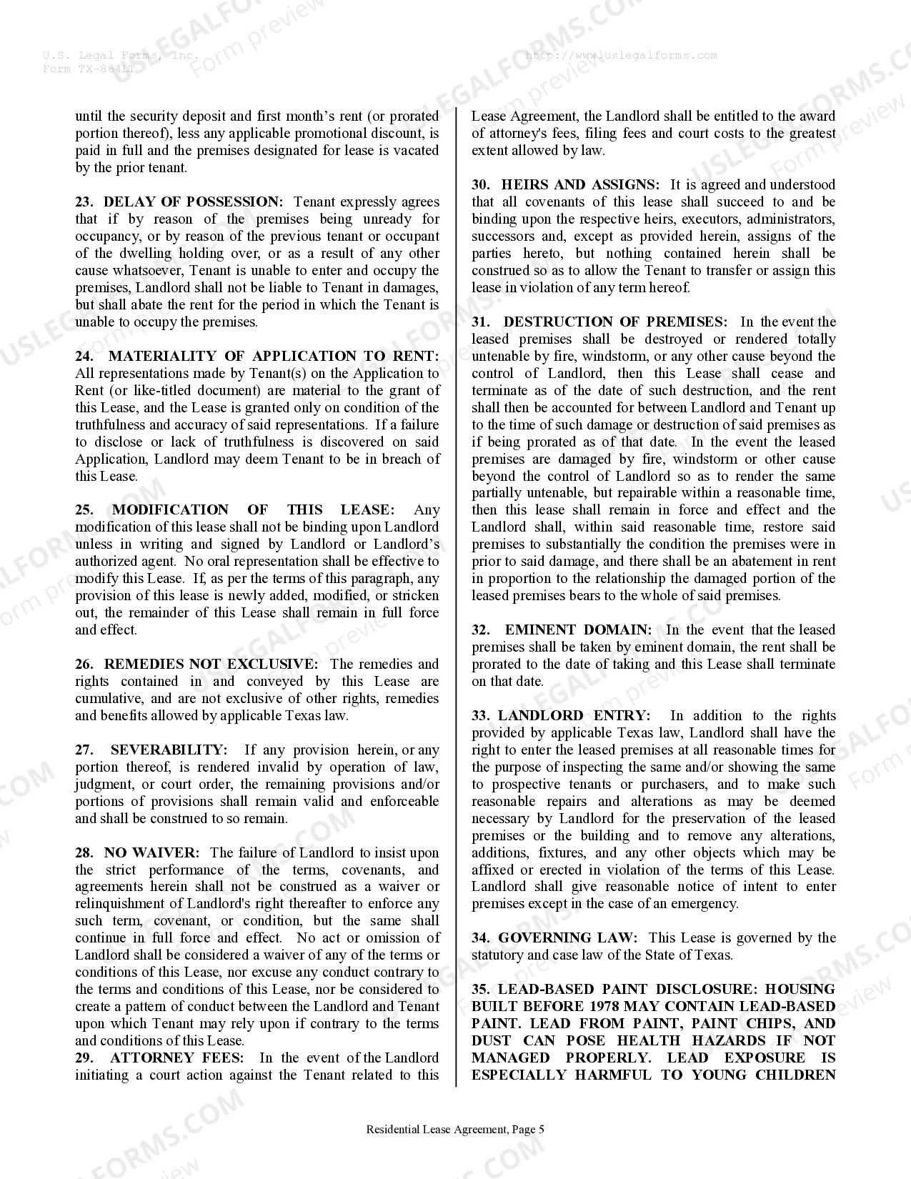 Preview Residential Rental Lease Agreement