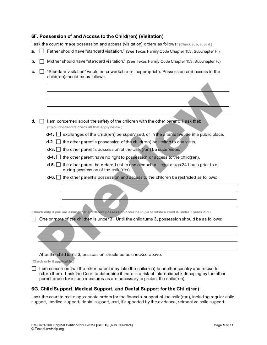 Plano Texas Original Petition For Divorce - With Children | US Legal Forms