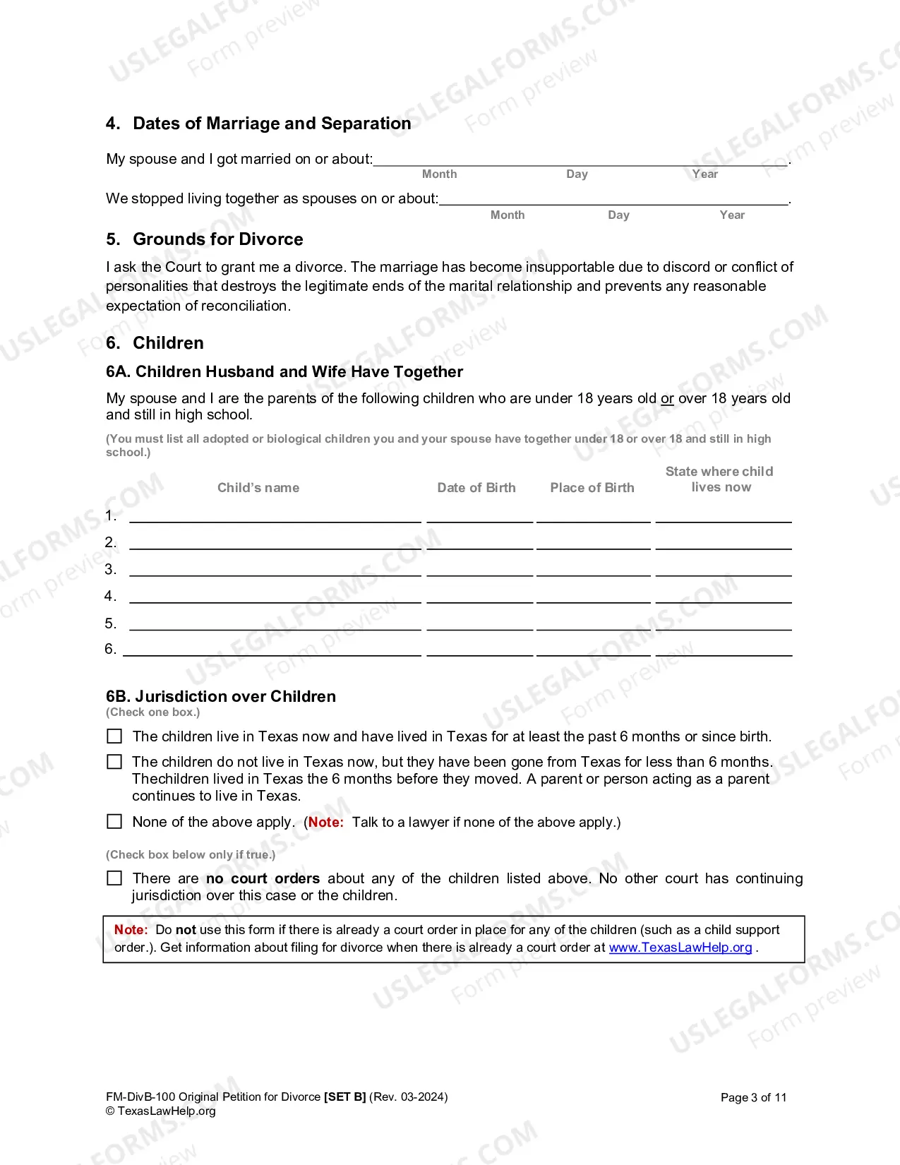Preview Petiton for Divorce with Minor Children