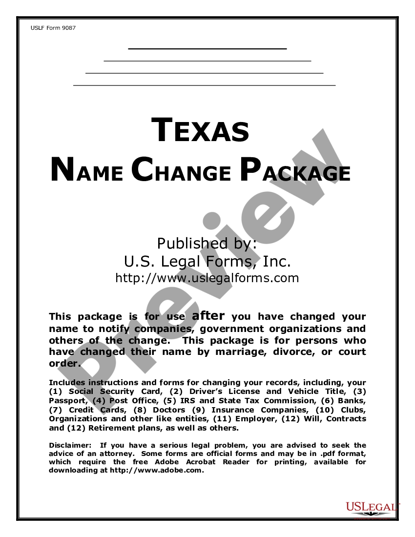 Name Change Notification Package for Brides, Court Ordered Name Change