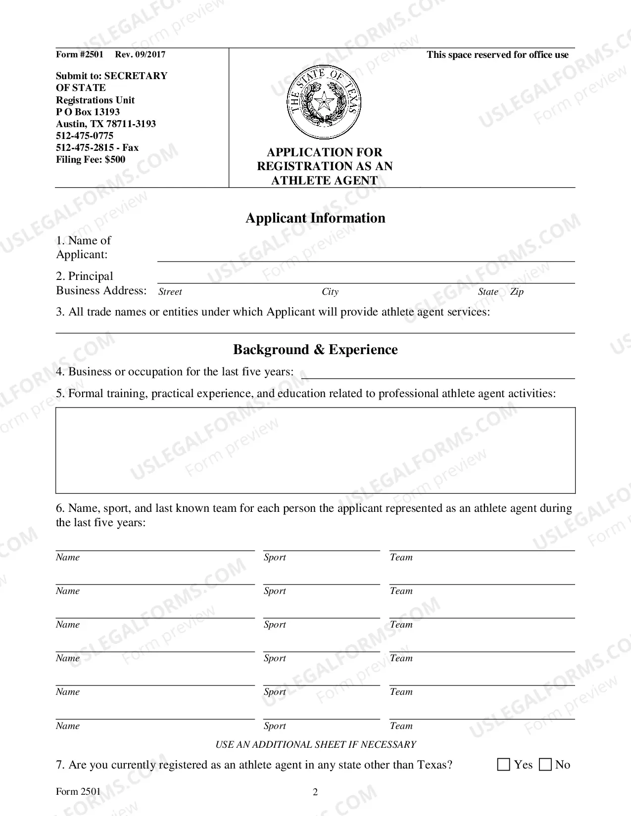 Preview Application For Registration As An Athlete Agent