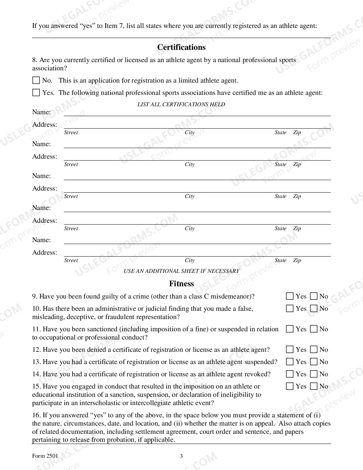 Preview Application For Registration As An Athlete Agent