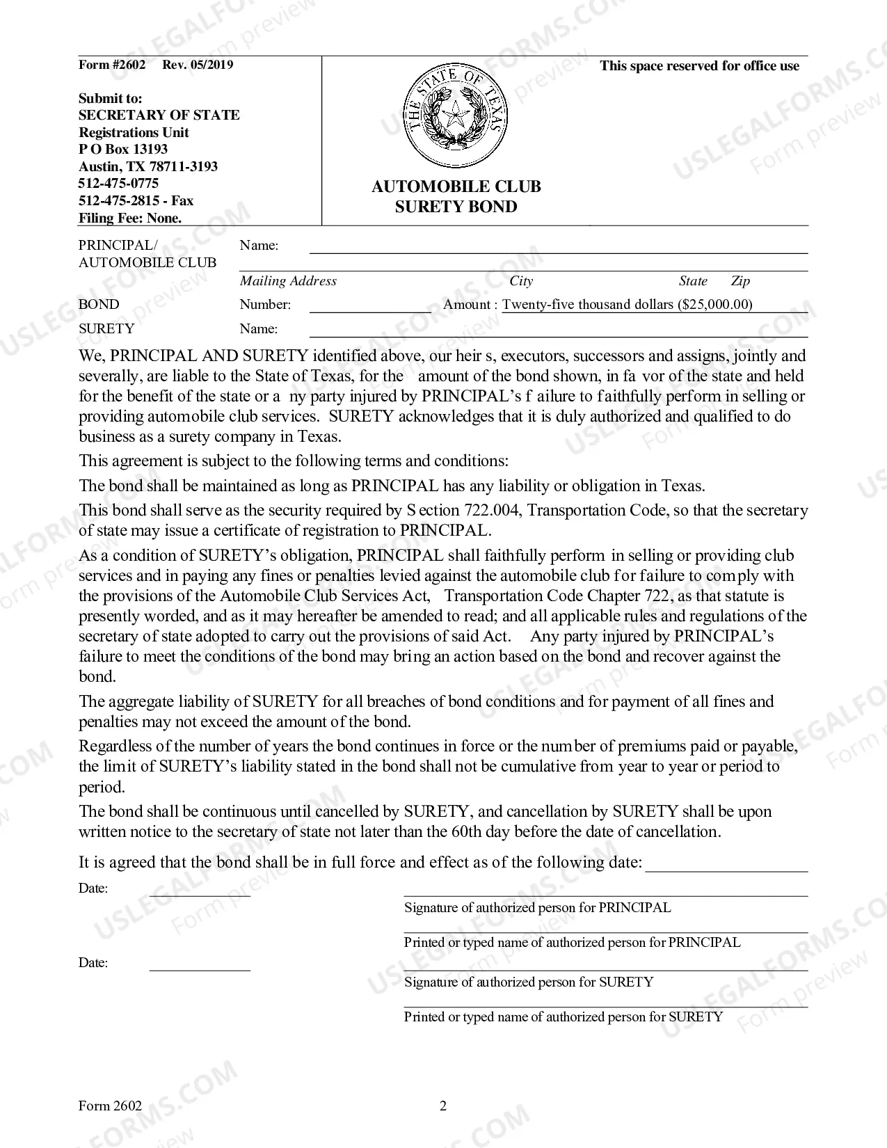 Preview Automobile Club Surety Bond