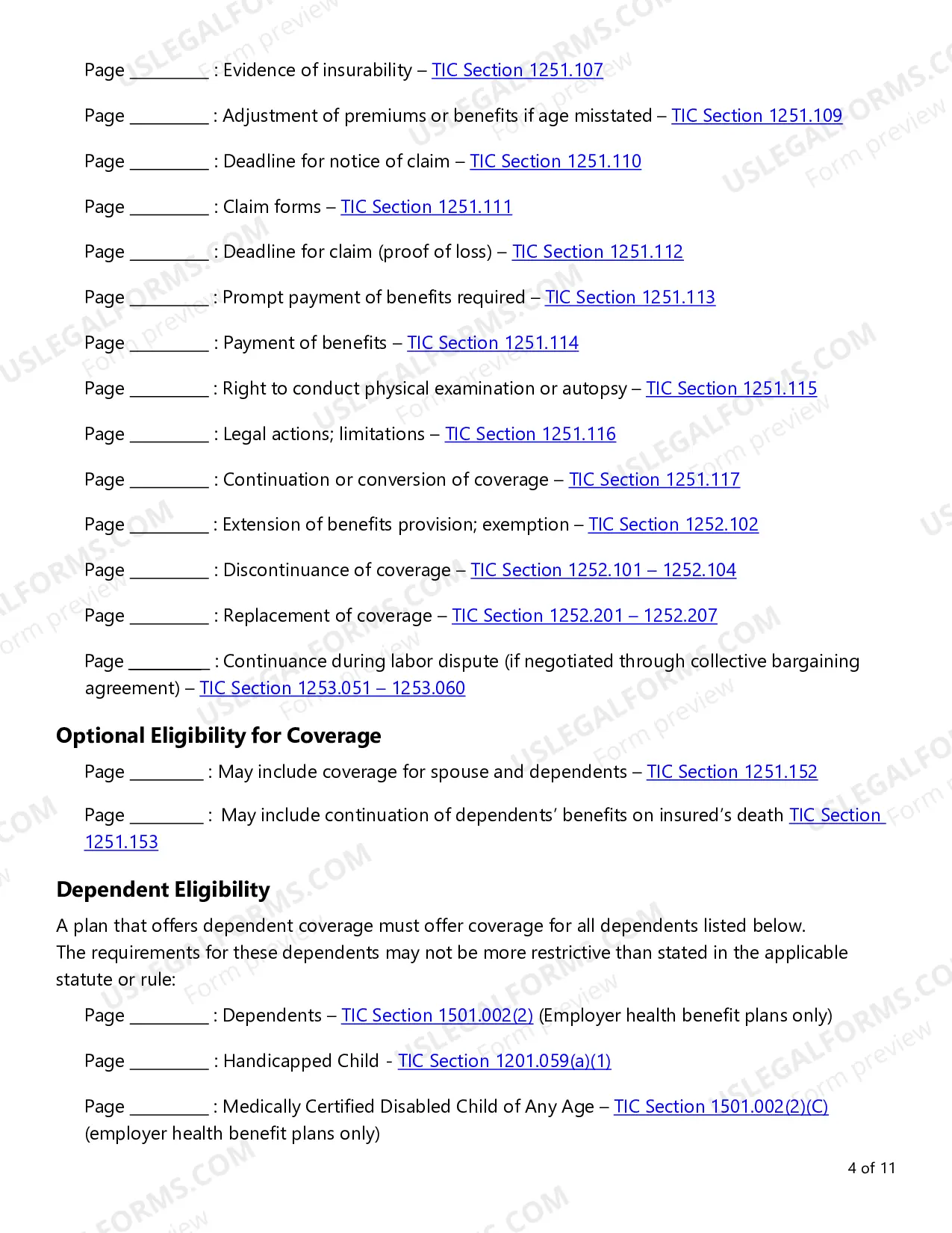 Preview Group Health Product Requirements Checklist