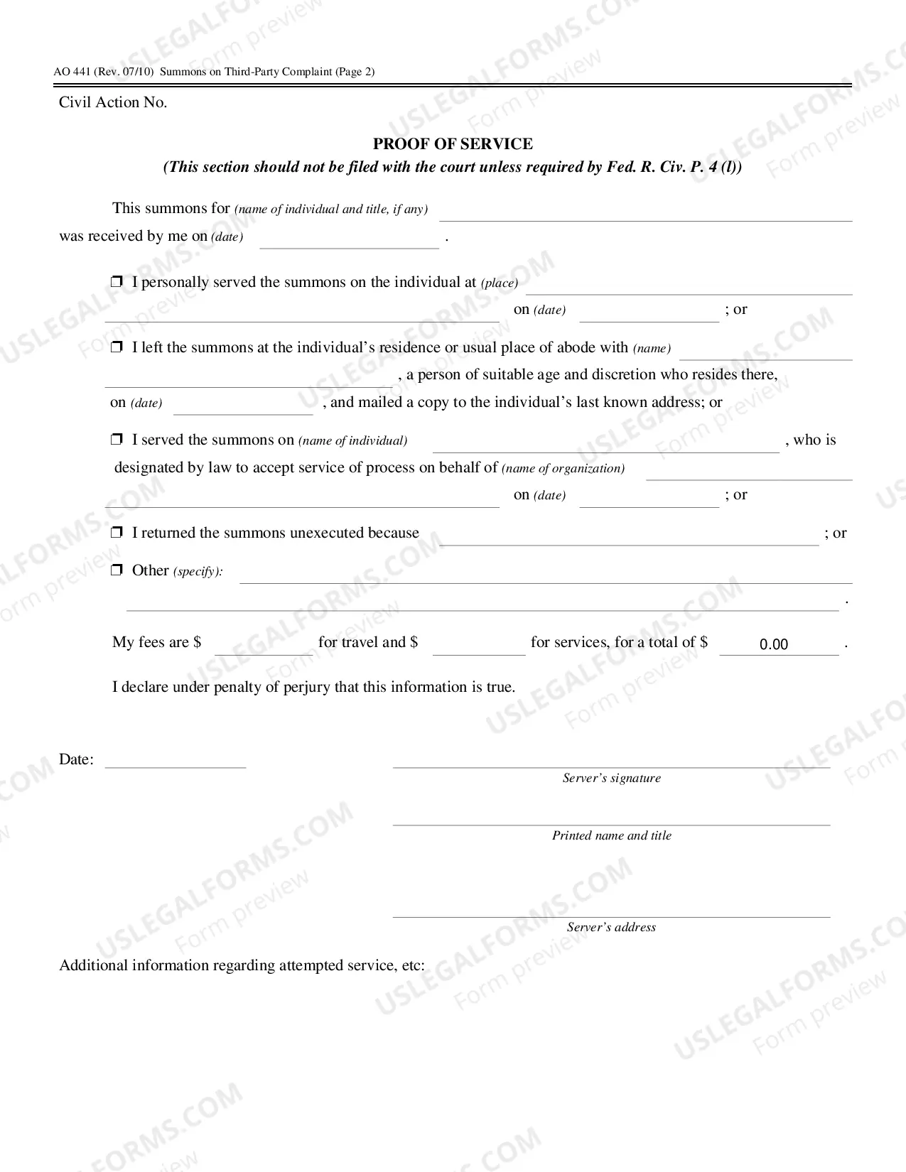 Preview Third-Party Summons in a Civil Case (2 per defendant)