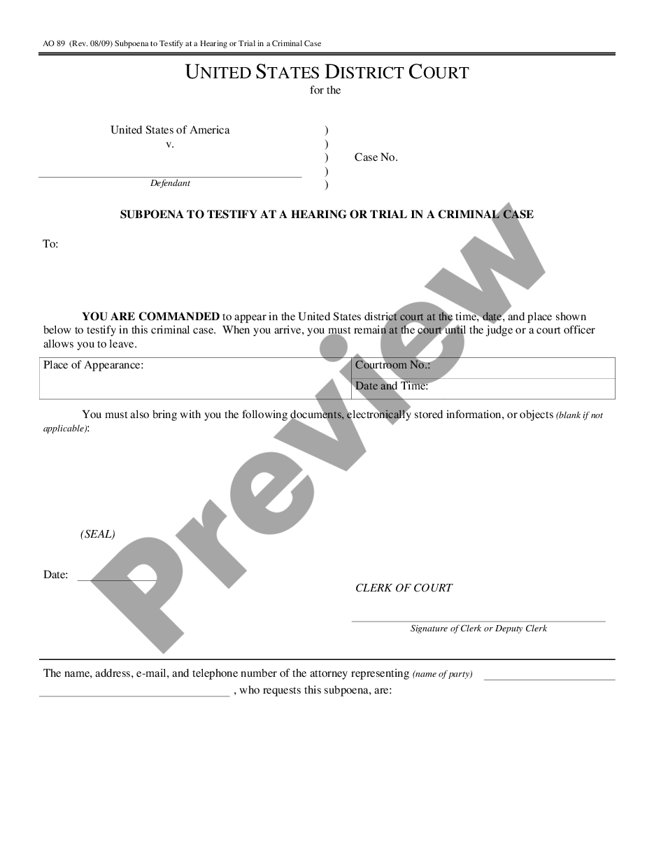 page 0 Subpoena in a Criminal Case preview