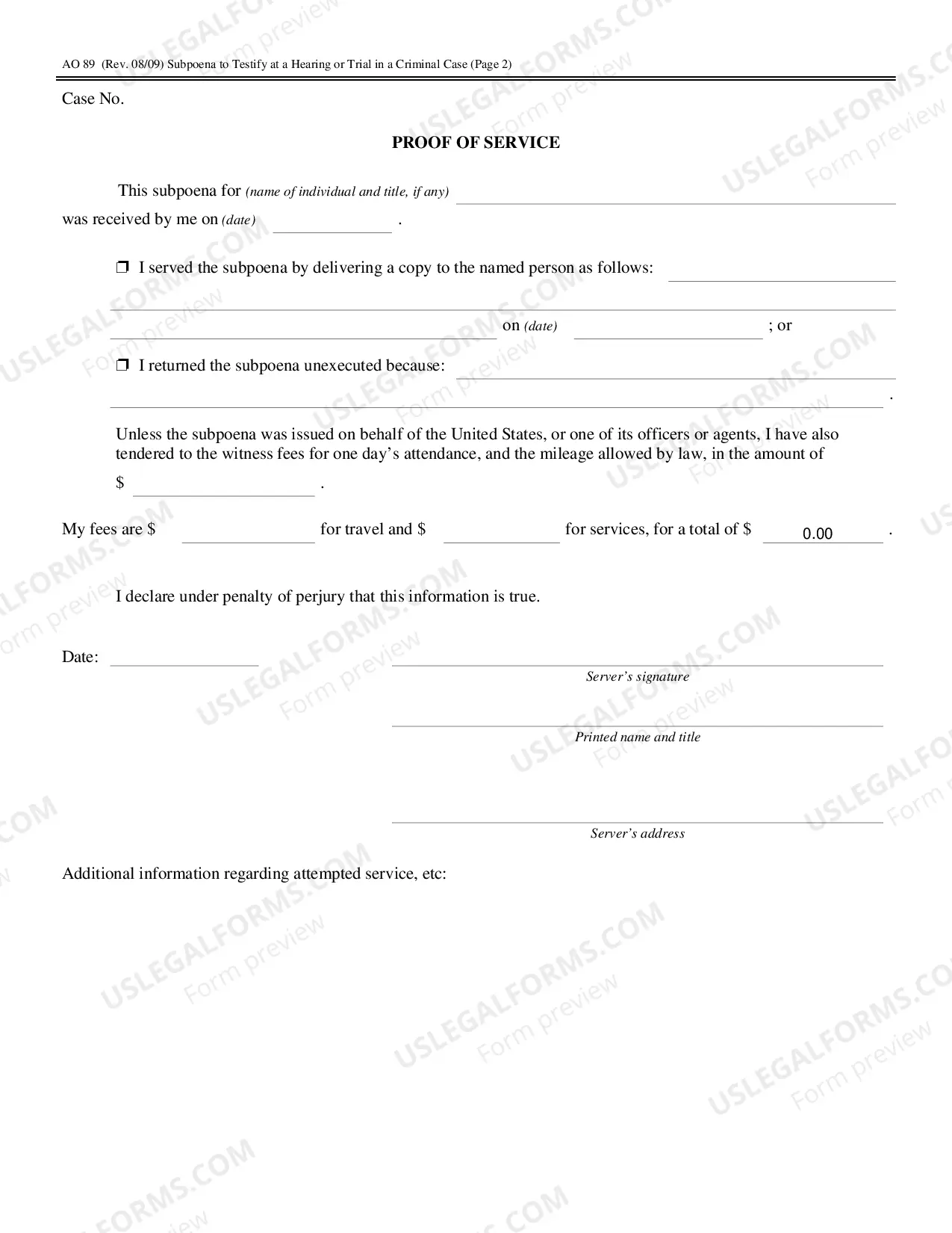 Preview Subpoena to Testify at a Hearing or Trial in a Criminal Case