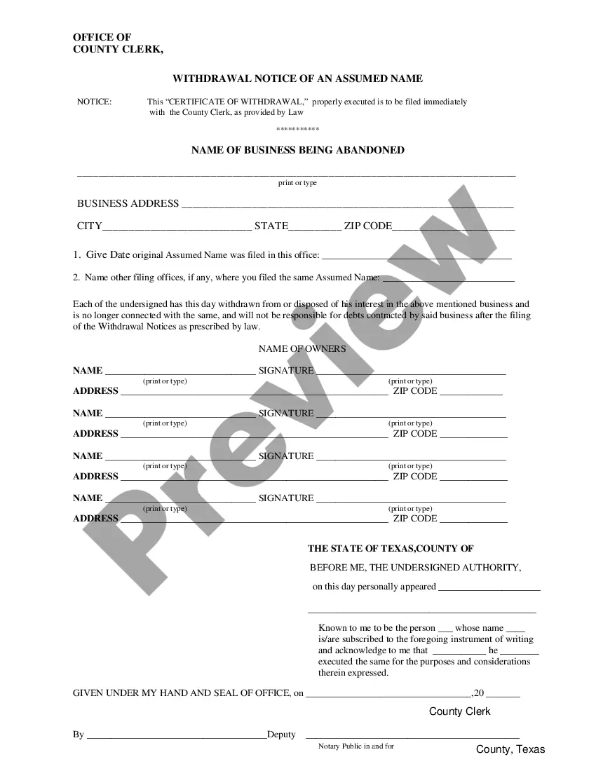 Get Withdrawal Notice of Assumed Name Preview Withdrawal Notice of Assumed Name