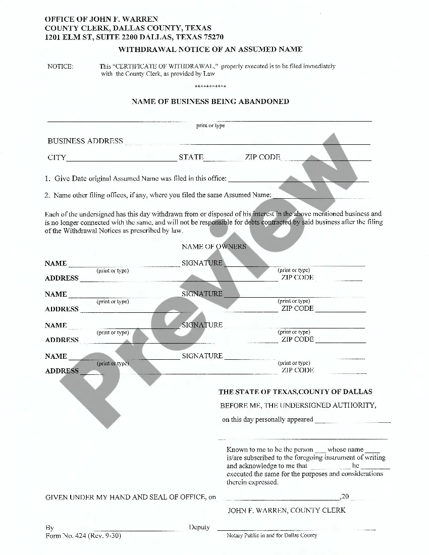 Get Withdrawal Notice of Assumed Name Preview Withdrawal Notice of Assumed Name