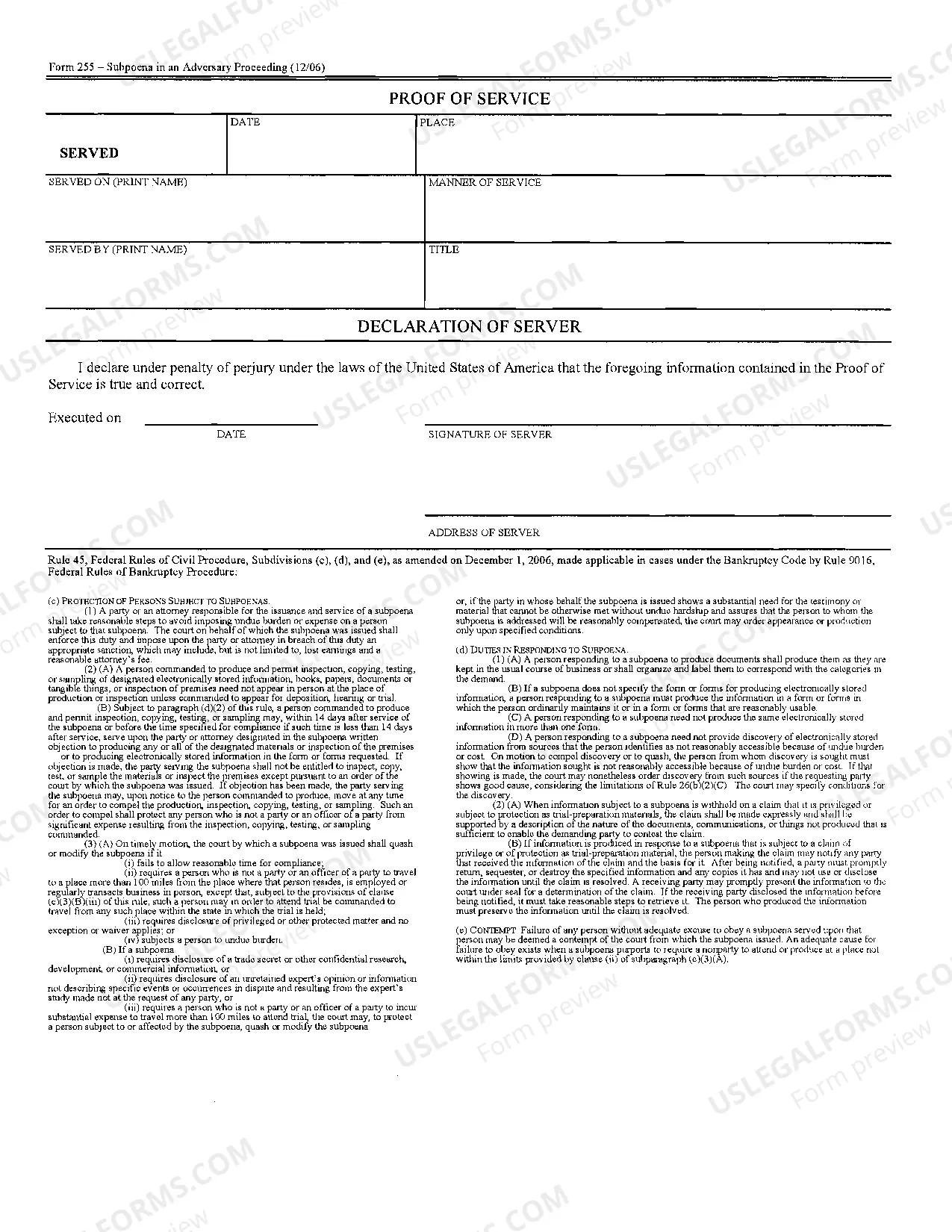 Preview Subpoena in an Adversary Proceeding
