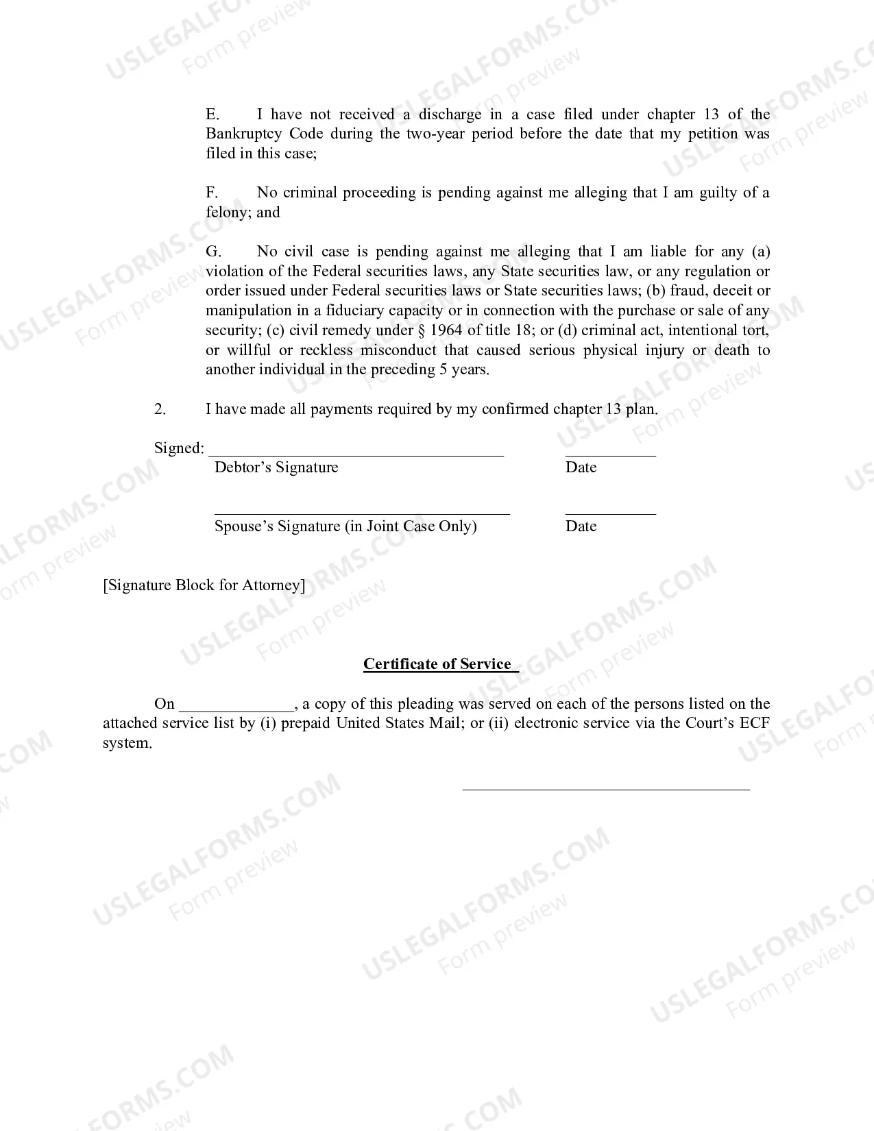 Preview Chapter 13 Debtor's Certifications Regarding Domestic Support Obligations and Section 522(q)