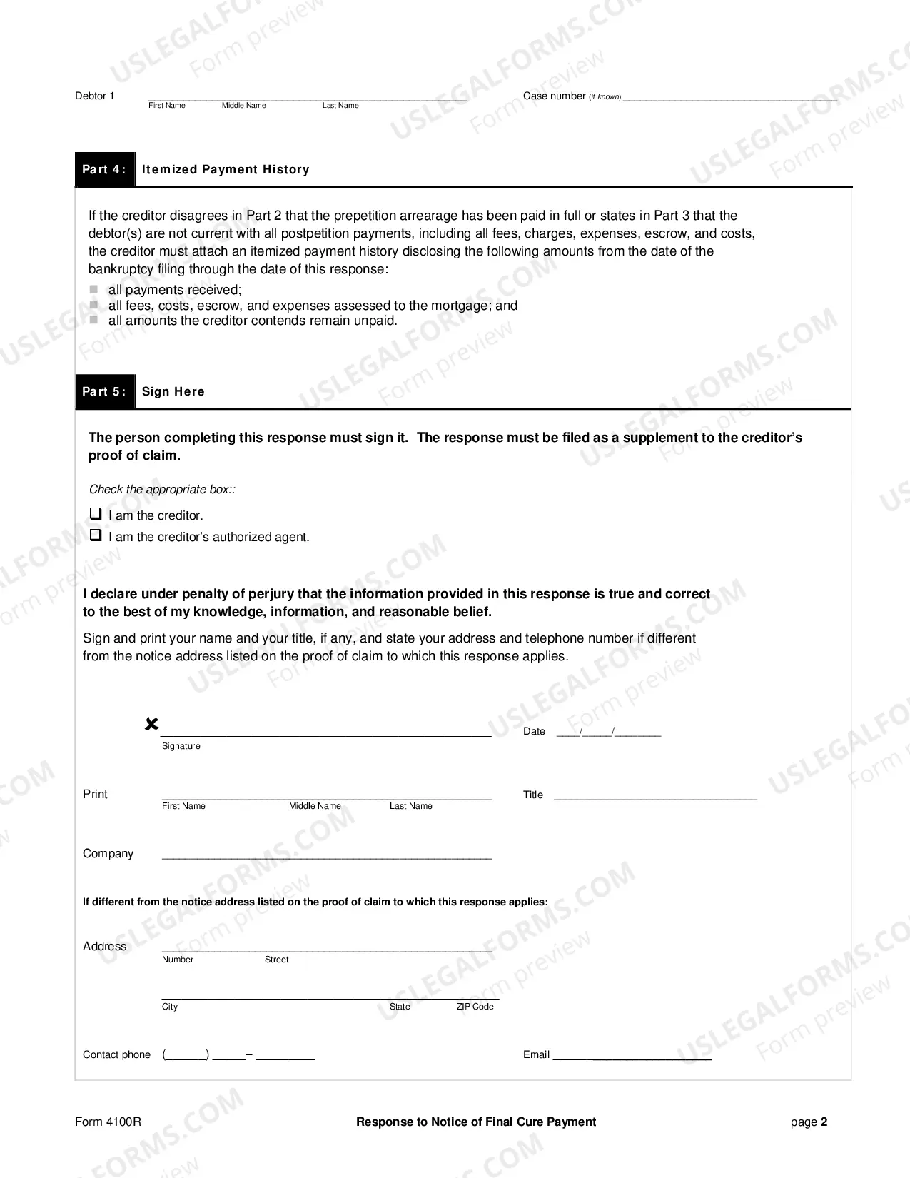 Preview Response to Notice of Final Cure Payment