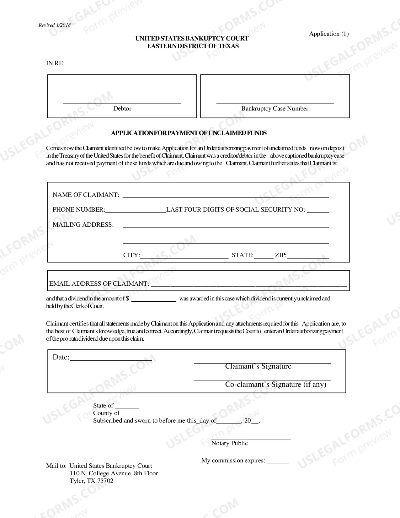 Preview Application For Payment of Unclaimed Funds - And Order