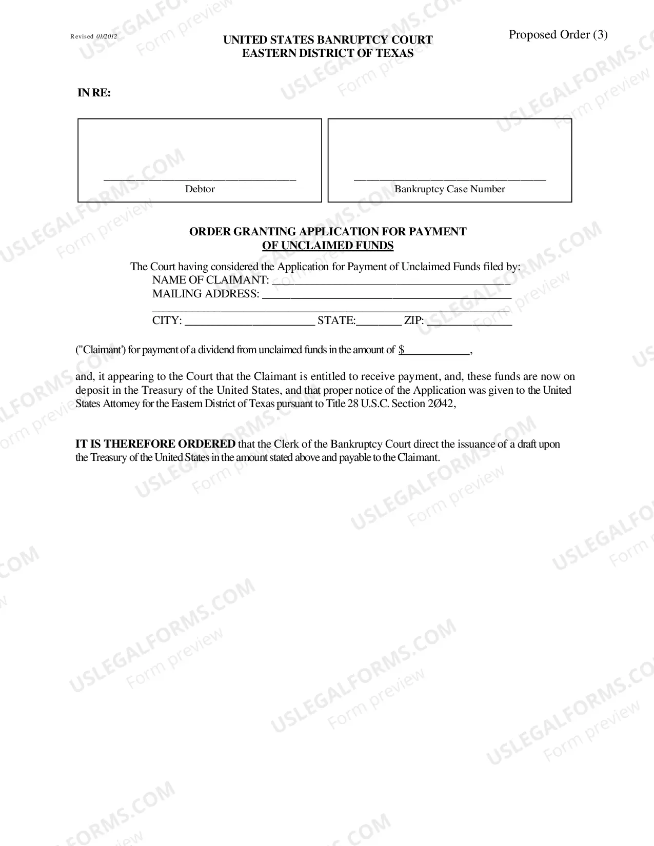 Preview Application For Payment of Unclaimed Funds - And Order