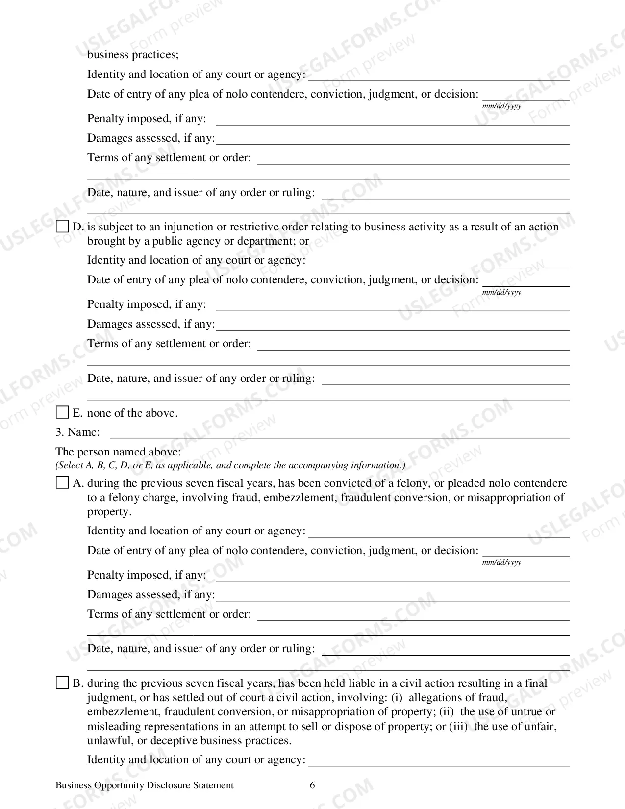 Preview Business Opportunity Registration
