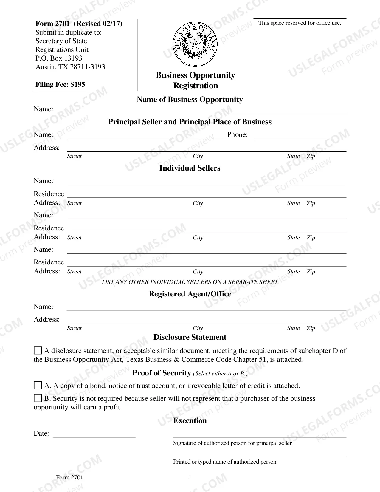 Preview Business Opportunity Registration