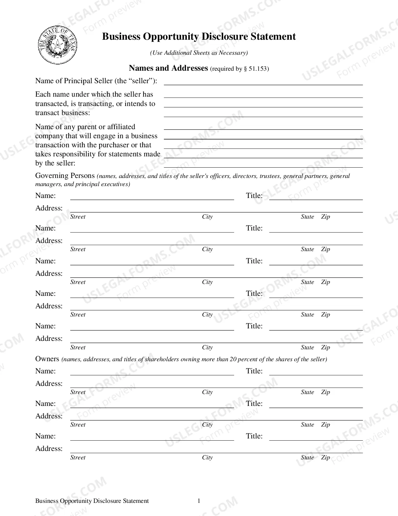 Preview Business Opportunity Registration