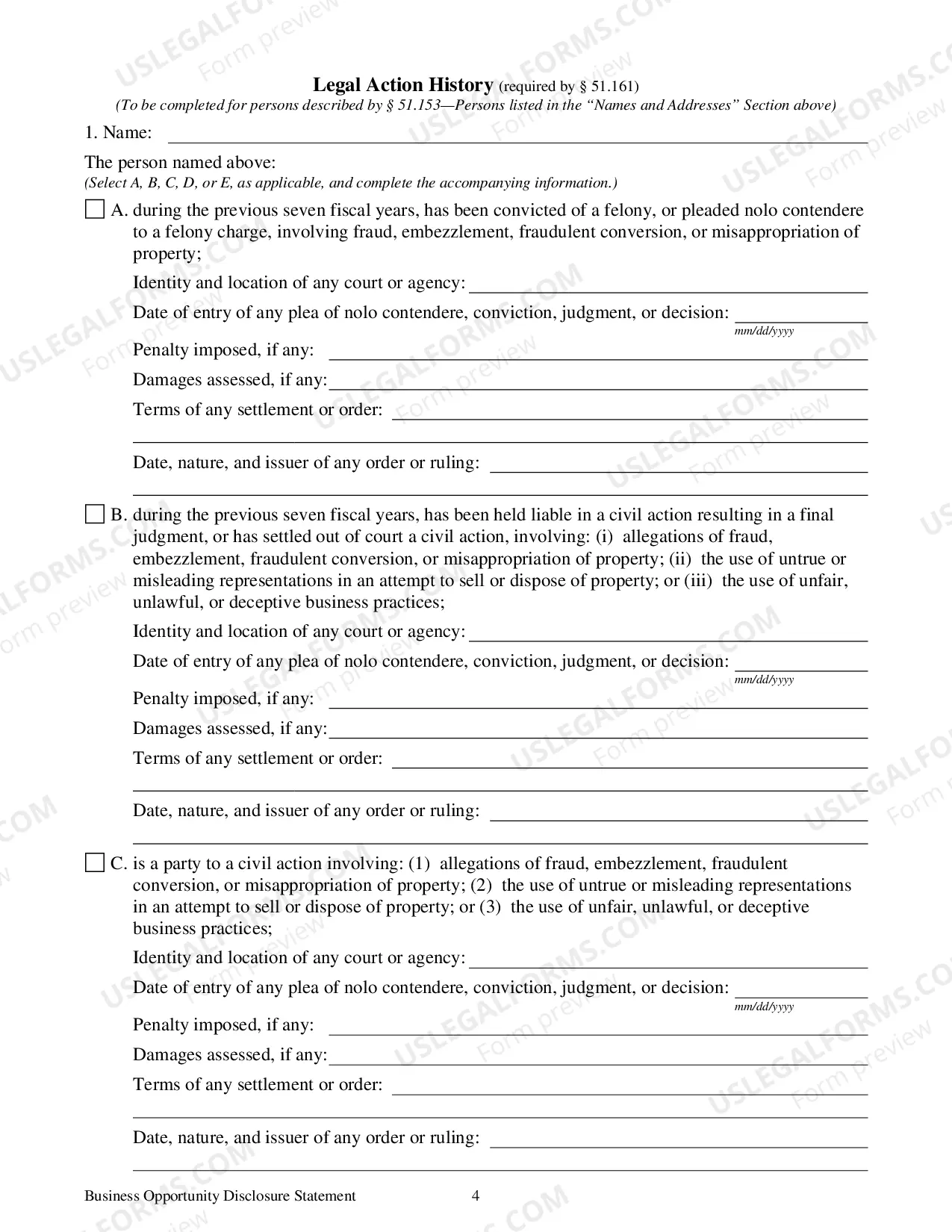 Preview Business Opportunity Registration