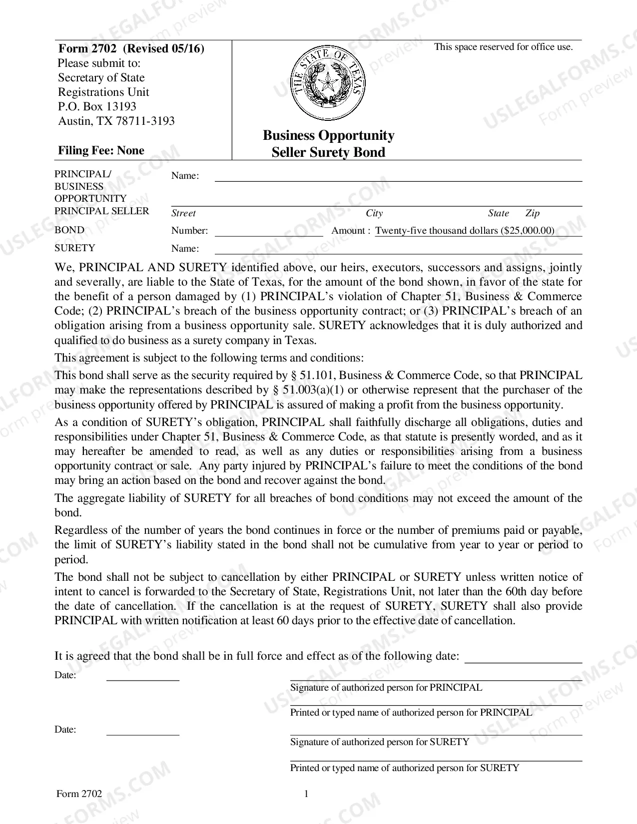 Preview Business Opportunity Seller Surety Bond