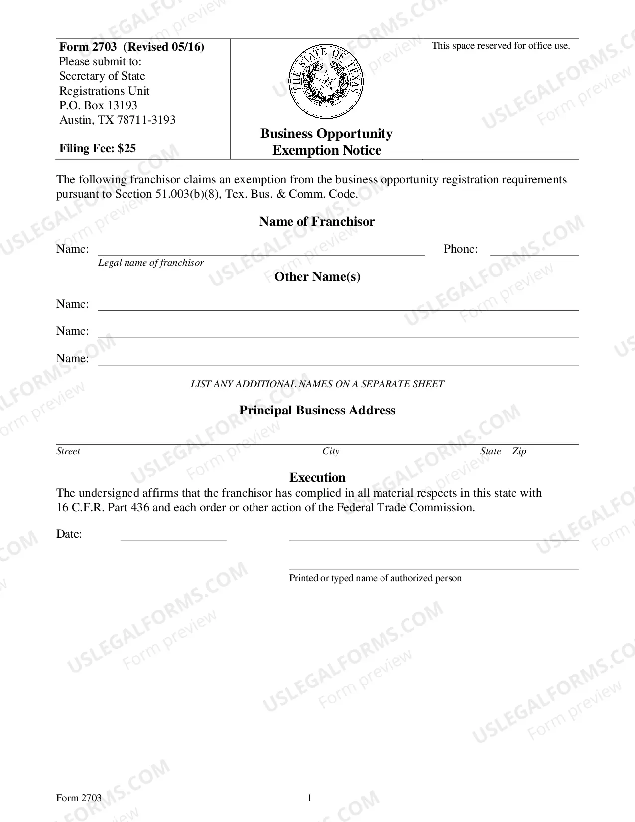 Preview Business Opportunity Exemption Notice