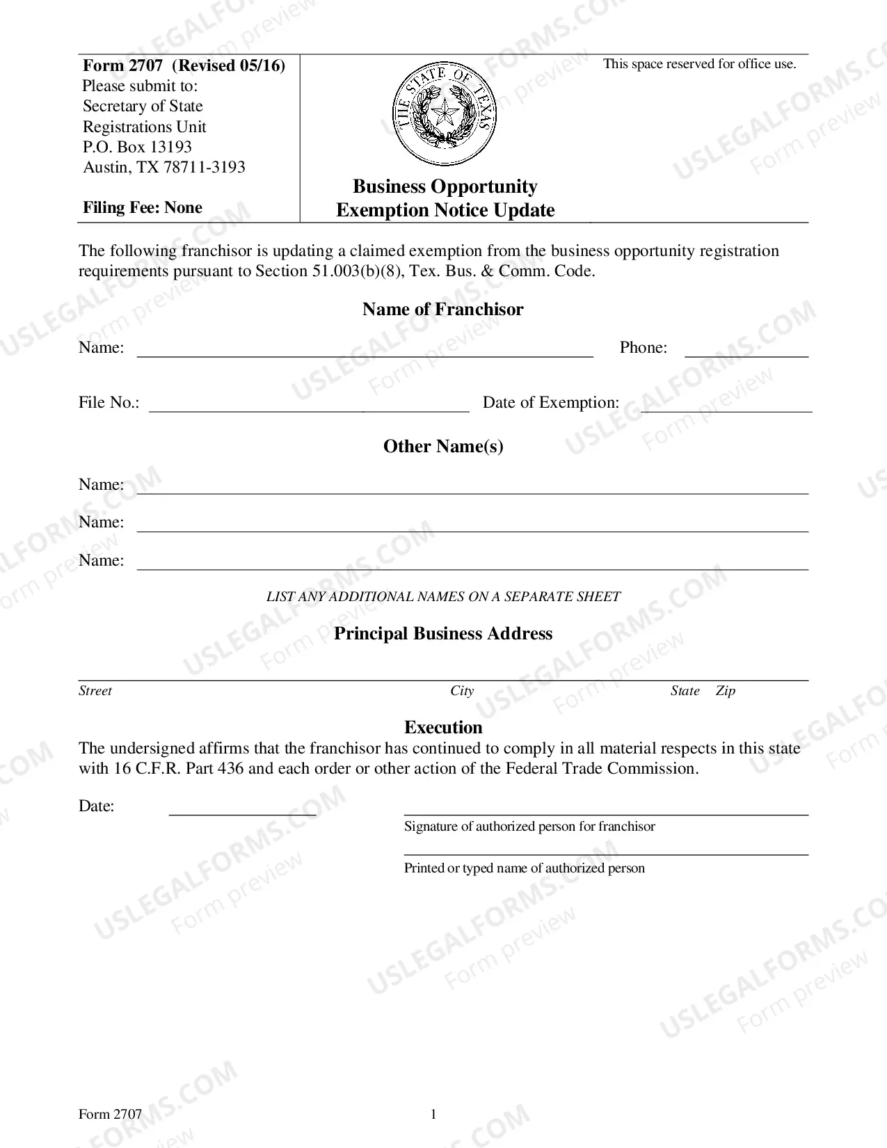 Preview Business Opportunity Exemption Notice Update