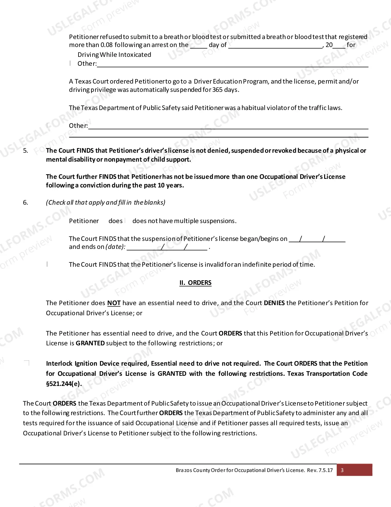 Preview Occupational License Order