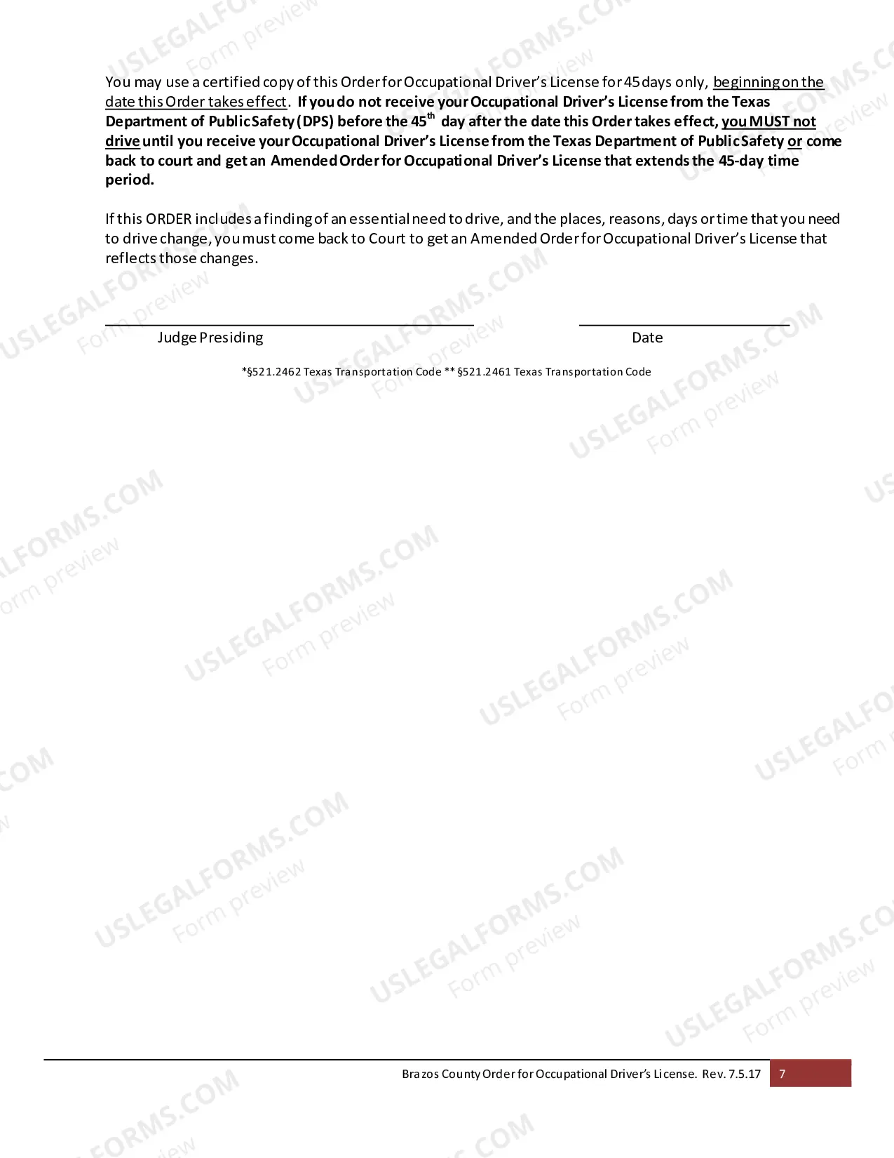 Preview Occupational License Order