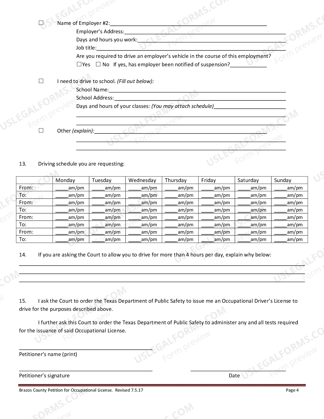 Preview Occupational Driver's License Petition