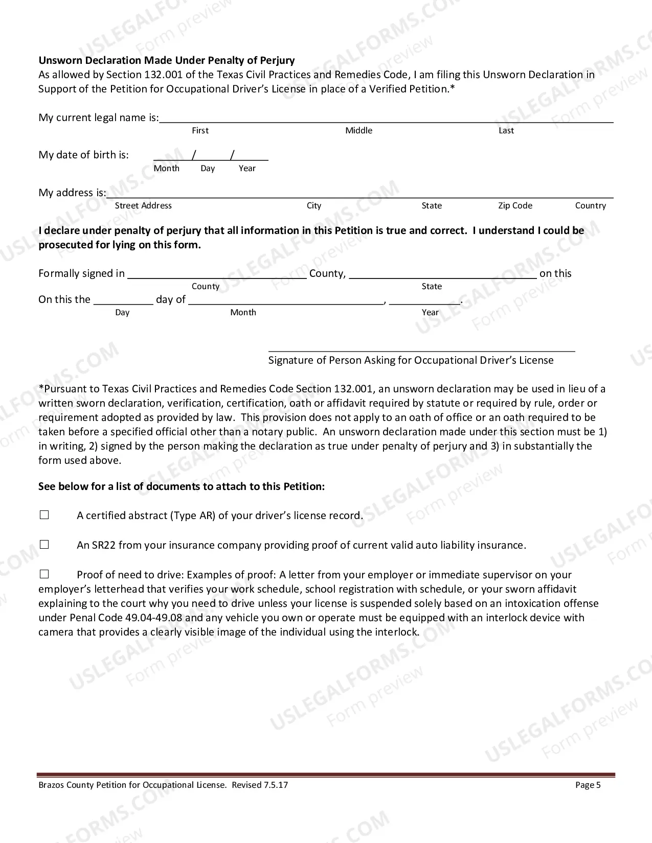 Preview Occupational Driver's License Petition