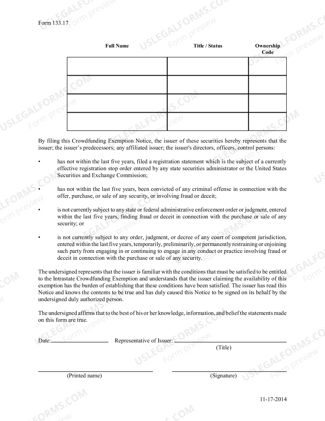 Preview Crowdfunding Exemption Notice