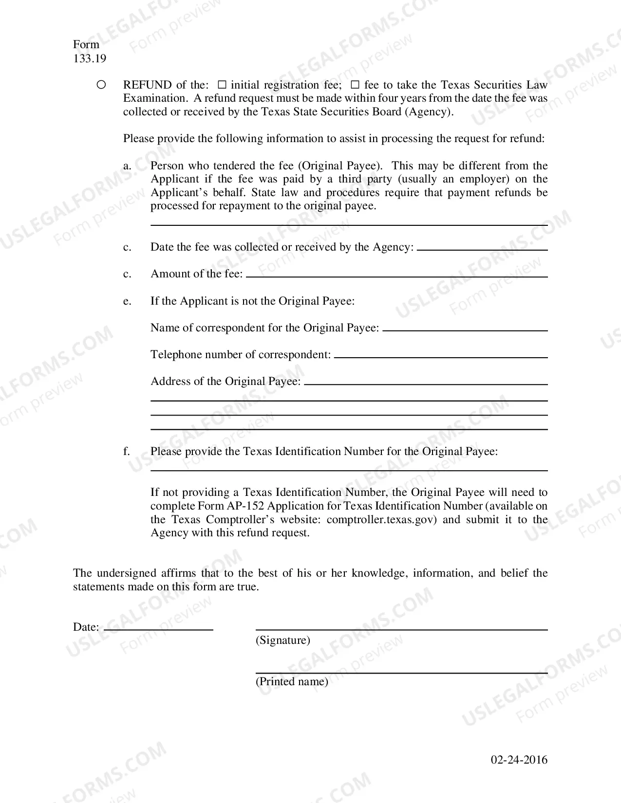 Preview Waiver or Refund Request by a Military Applicant