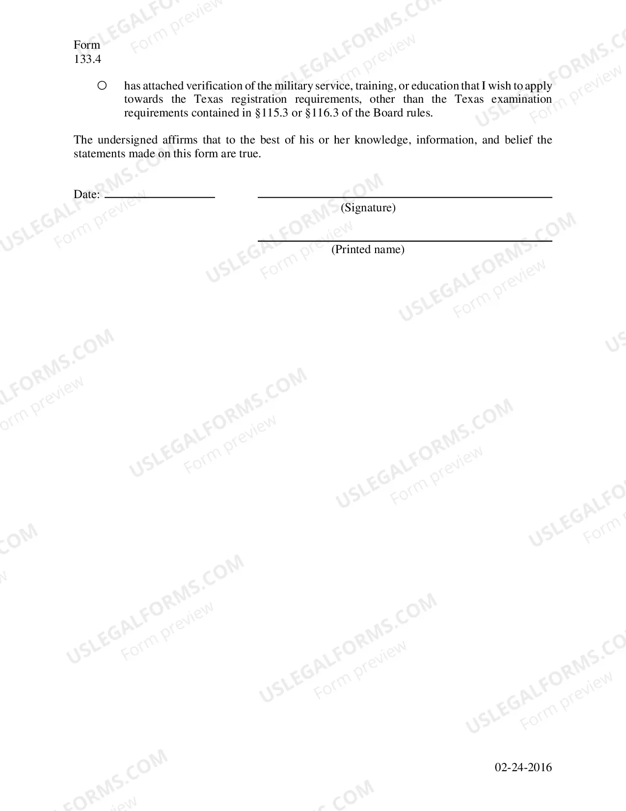 Preview Request For Consideration of A Registration Application By A Military Applicant