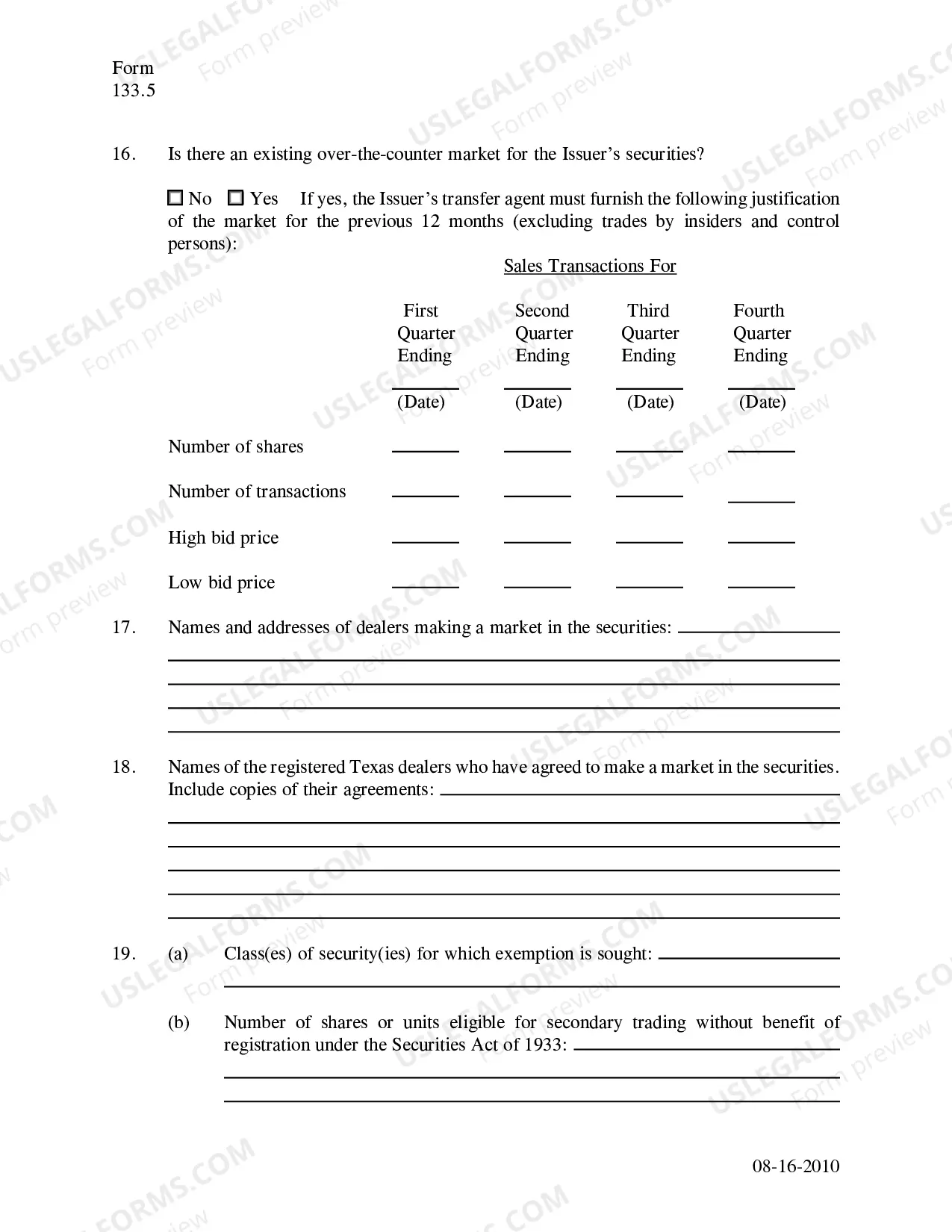 Preview Secondary Trading Exemption Noitce