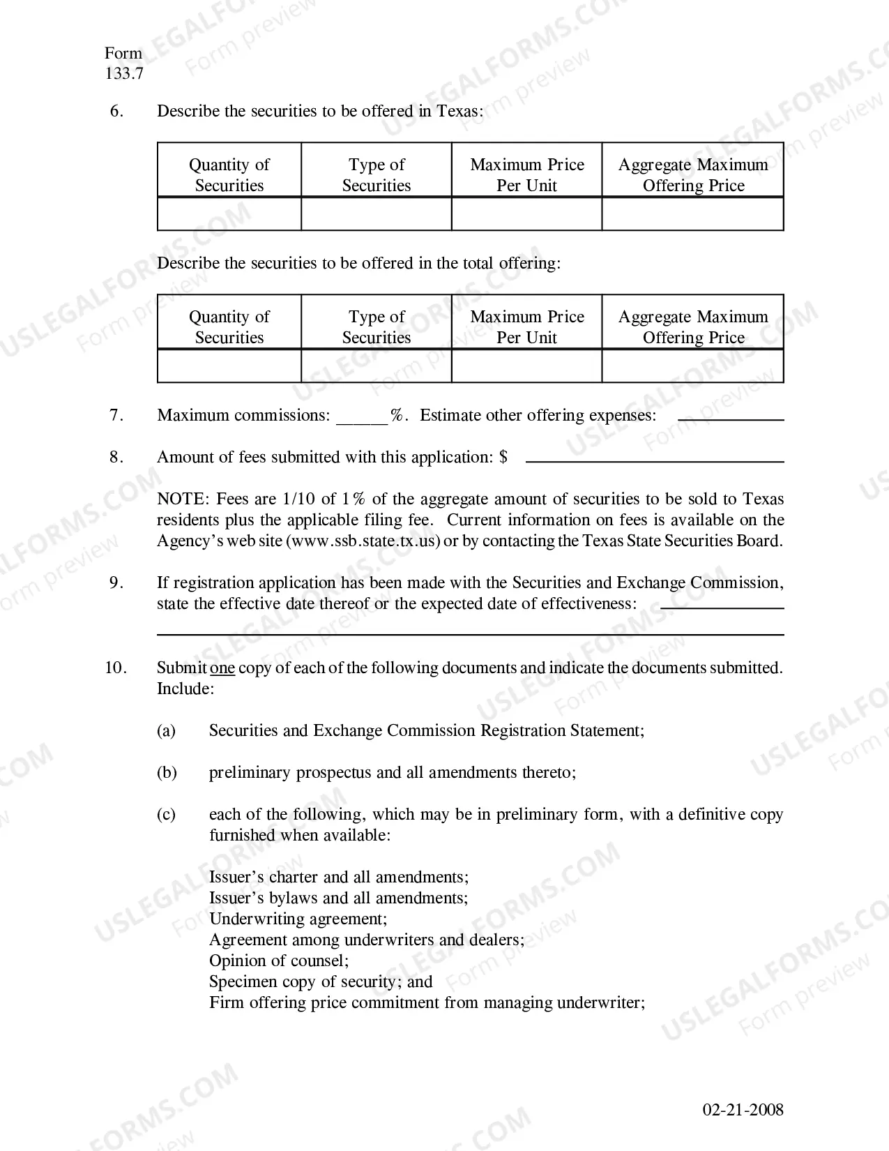 Preview Application For Registration of Securities