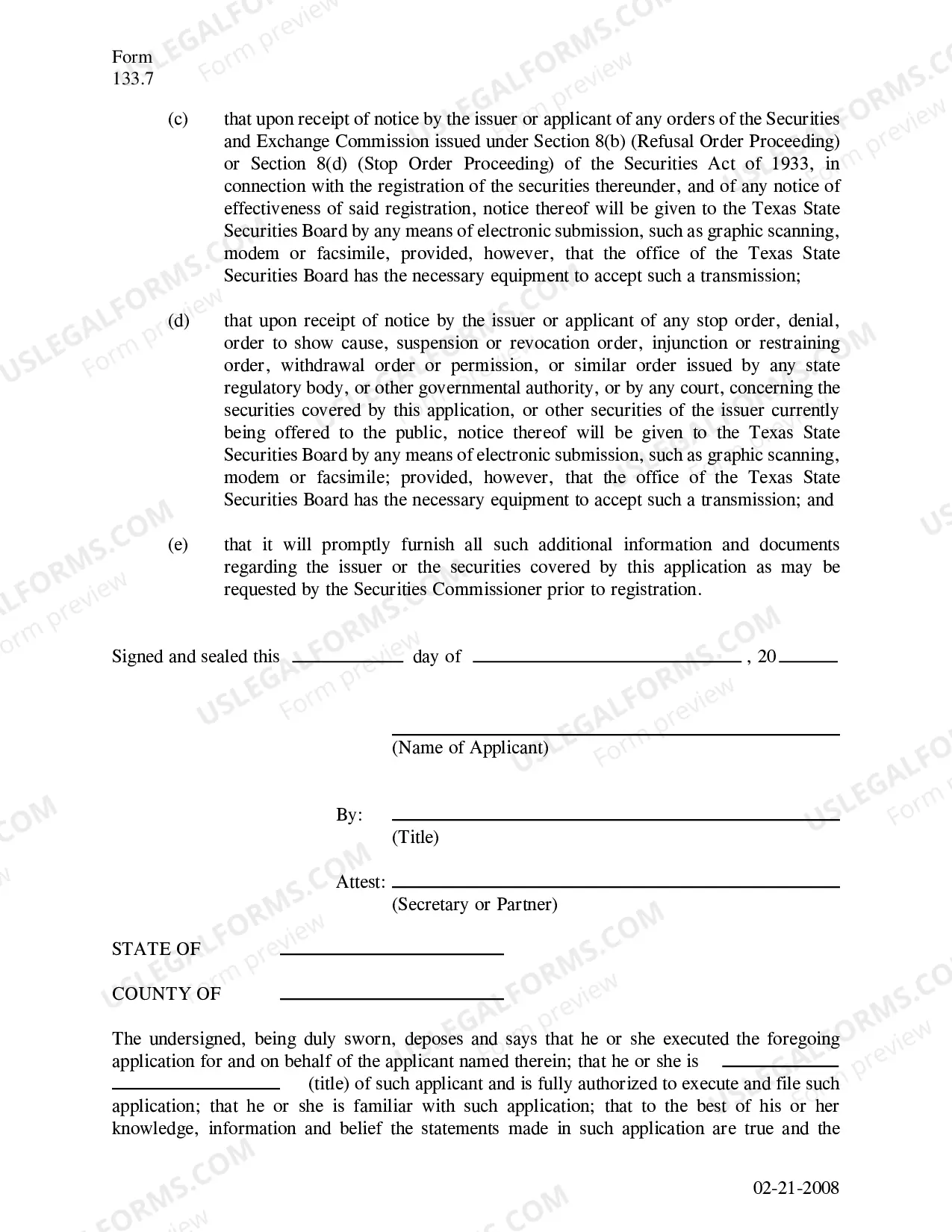 Preview Application For Registration of Securities