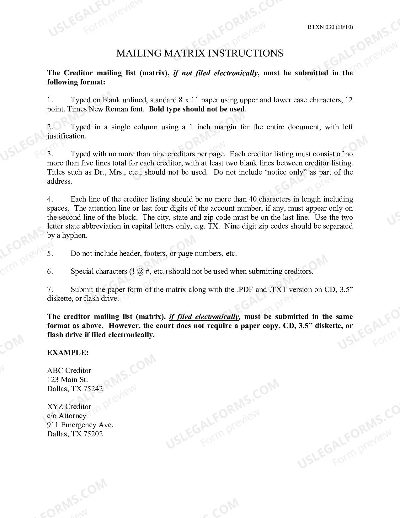Preview Mailing List Filing Guidelines