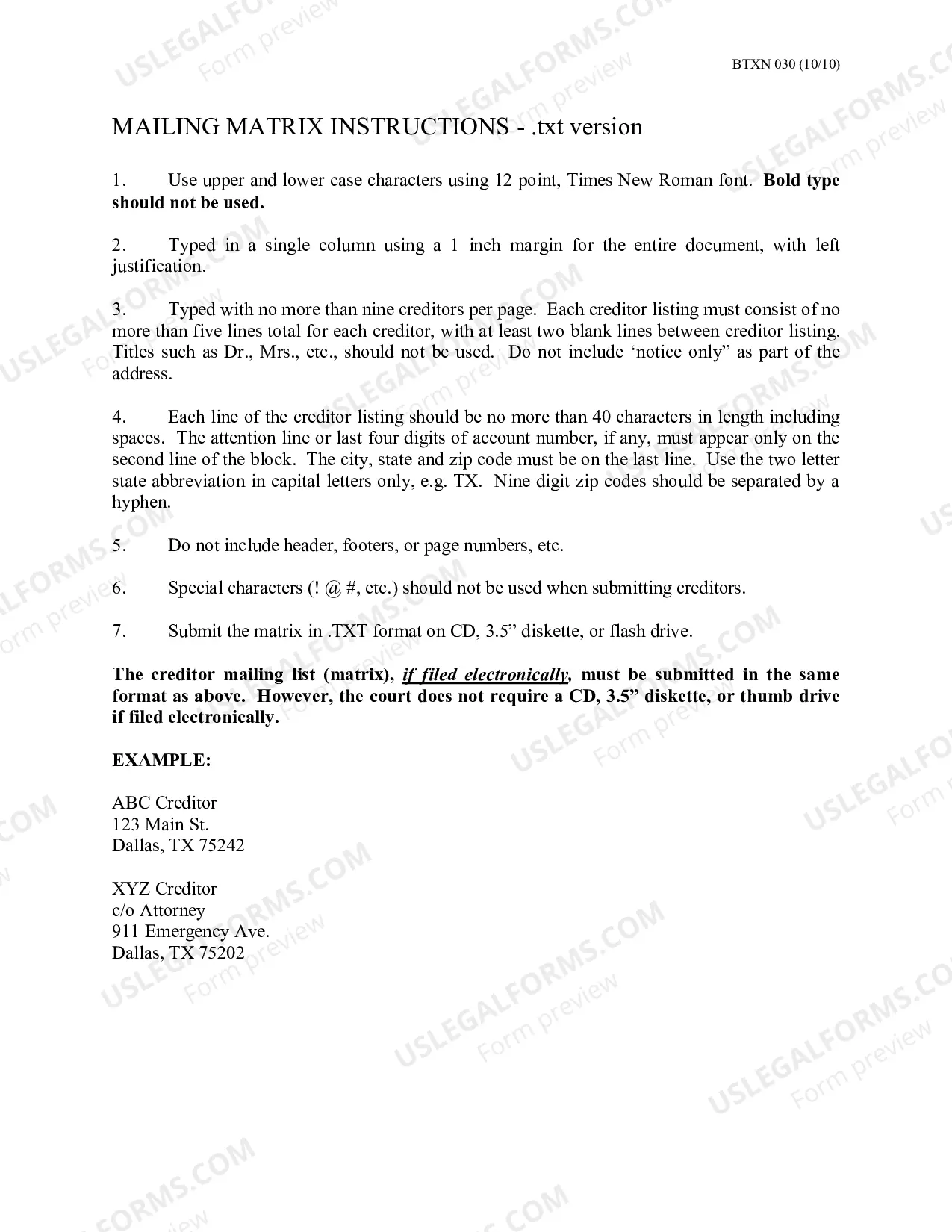 Preview Mailing List Filing Guidelines