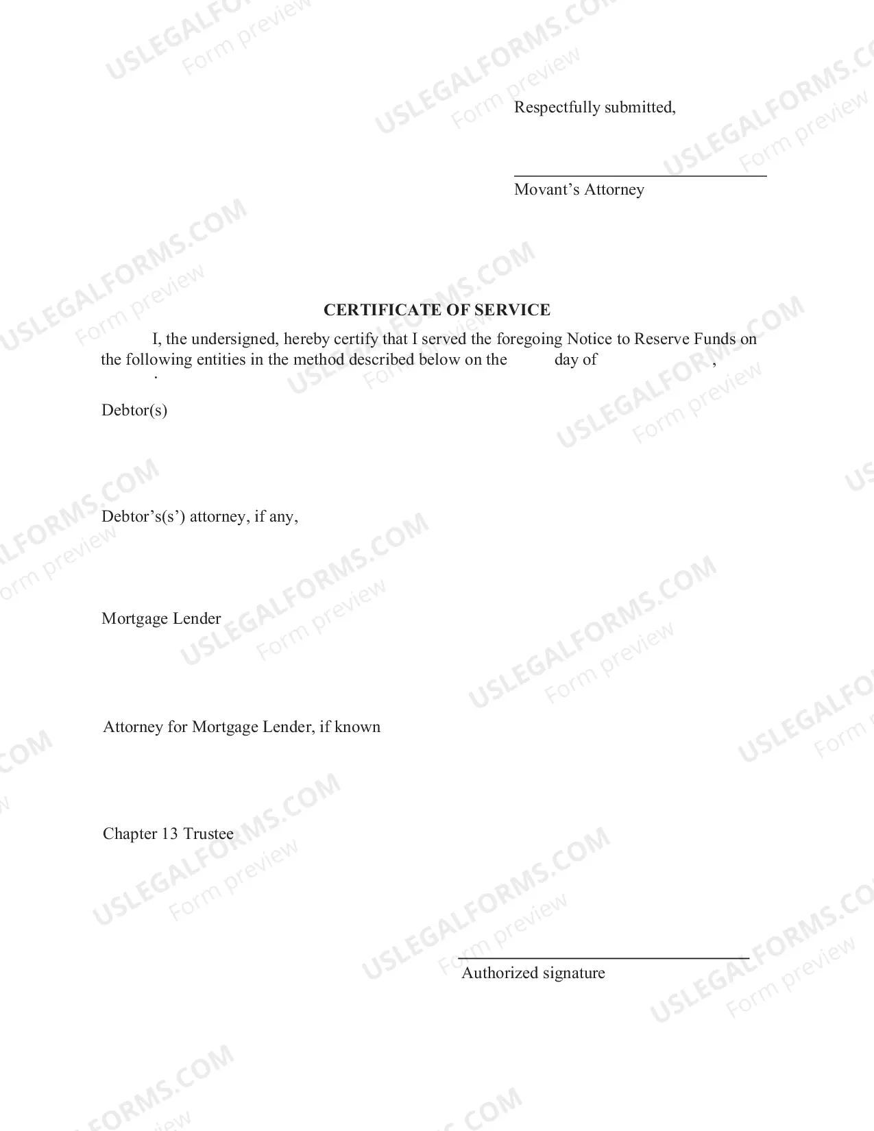 Preview Notice To Reserve Funds