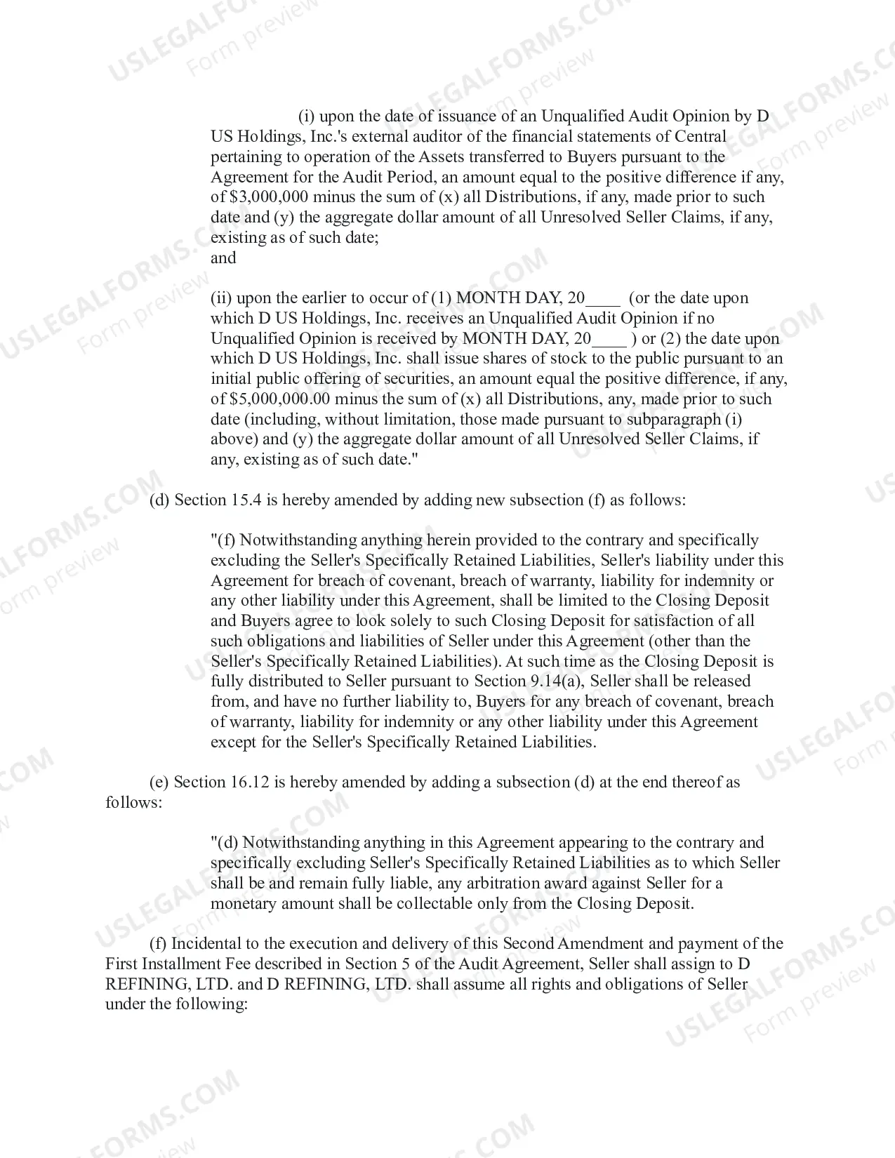 Preview Amendment to Refinery Purchase and Sale Agreement and Indemnity Agreement