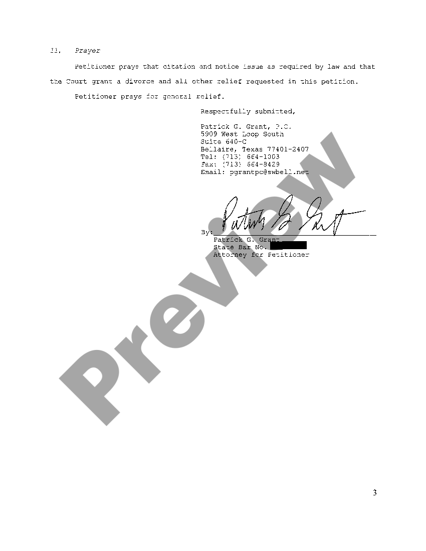 Harris Texas Original Petition for Divorce Petition For Divorce Texas