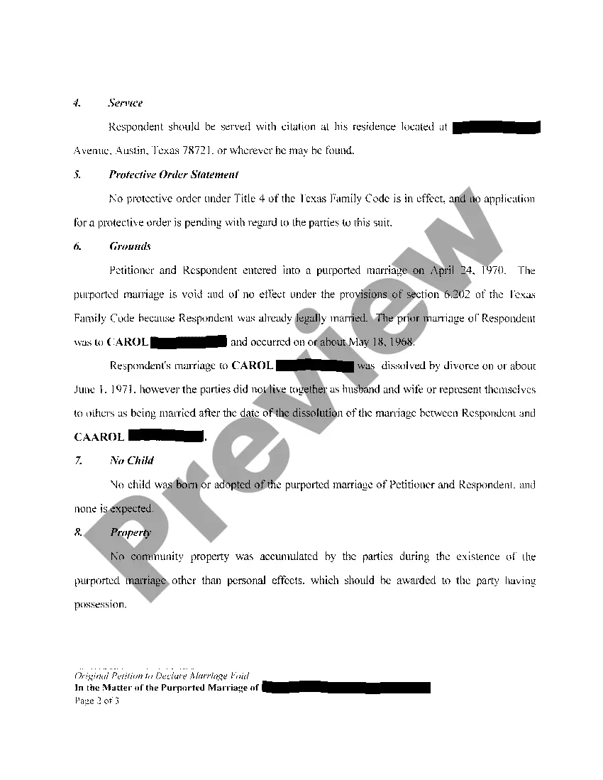 Preview A01 Original Petition to Declare Marriage Void