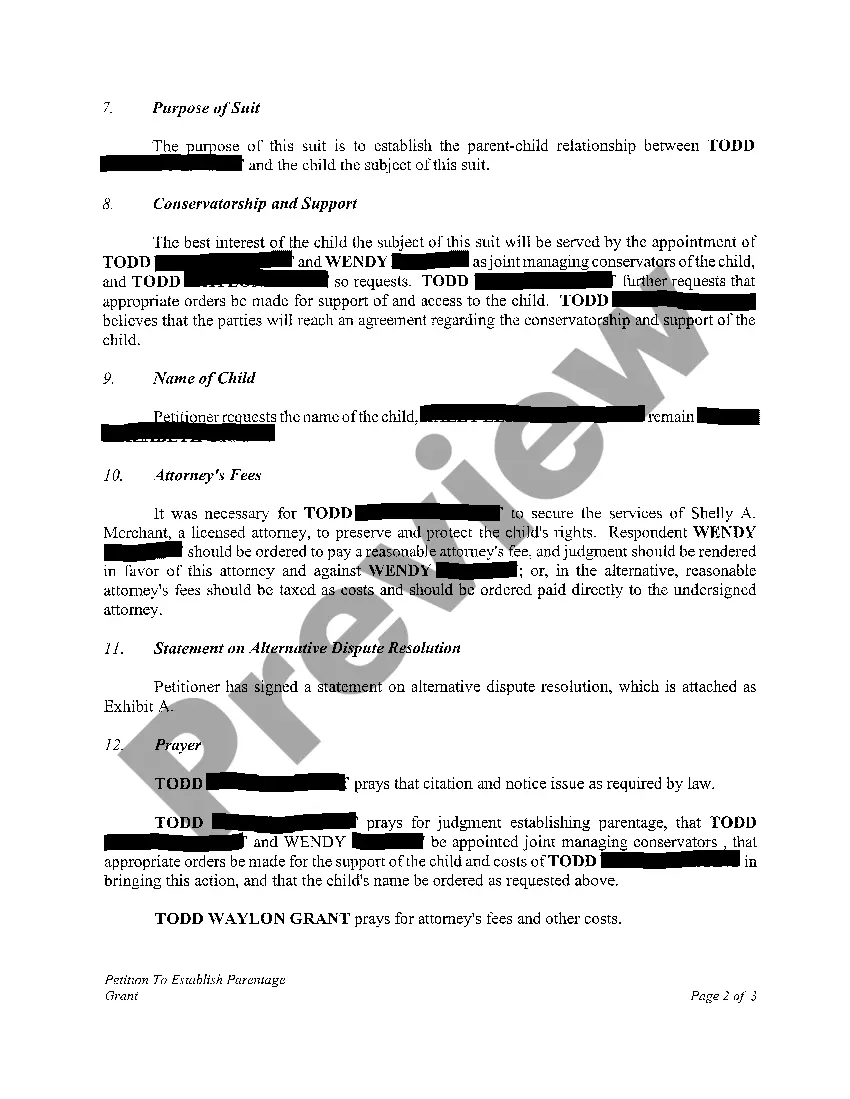 Preview Petition to Establish Parentage