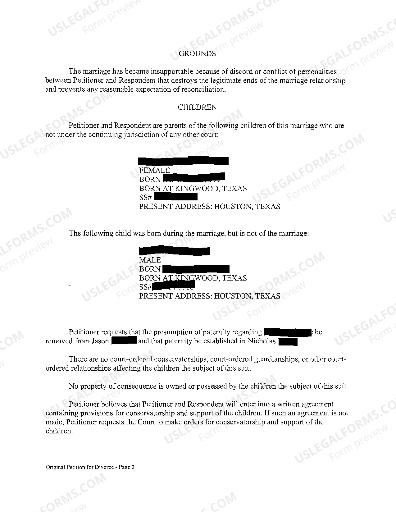 Preview Original Petition for Divorce