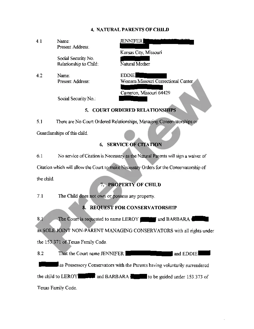 Preview Petition to Appoint Managing Conservators of a Child