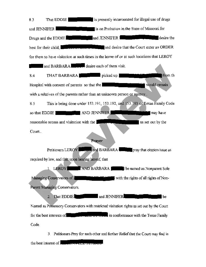 Preview Petition to Appoint Managing Conservators of a Child