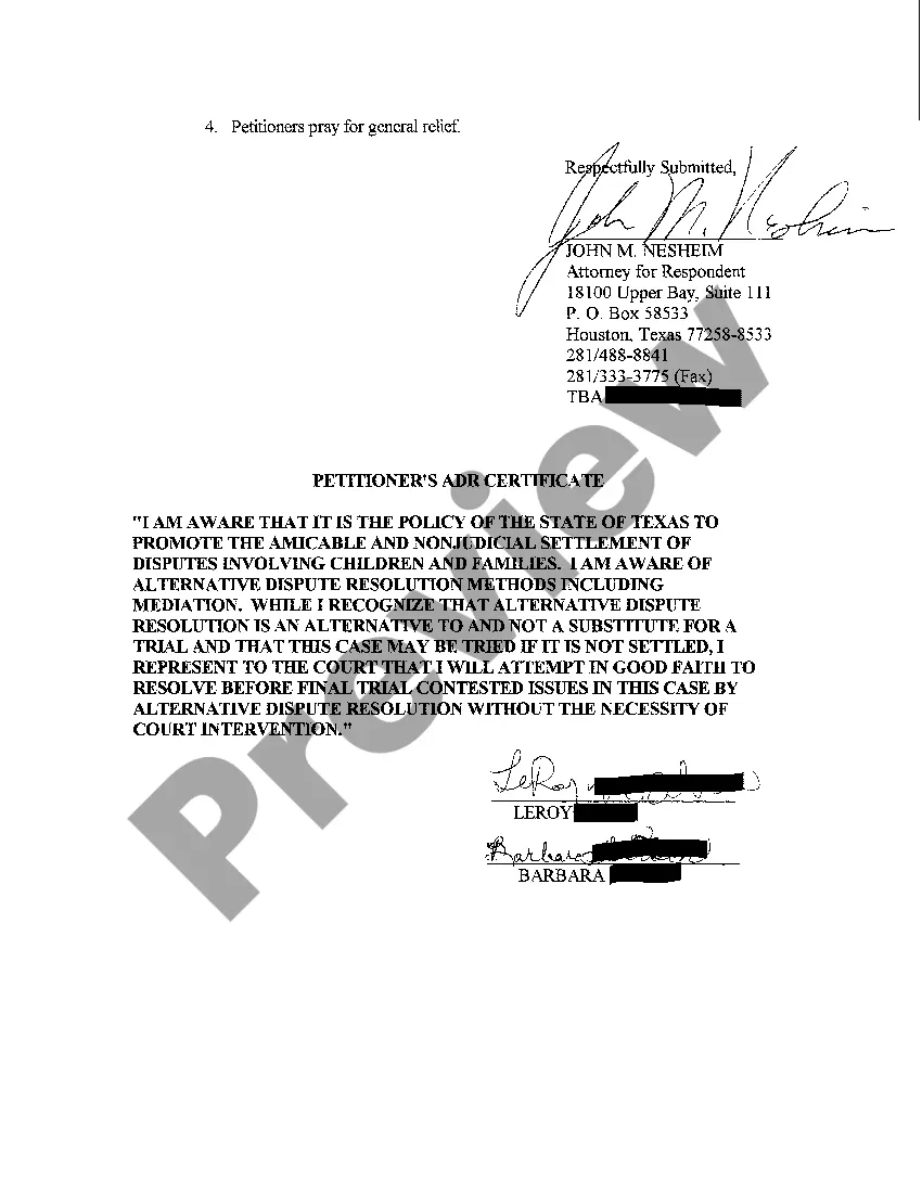 Preview Petition to Appoint Managing Conservators of a Child