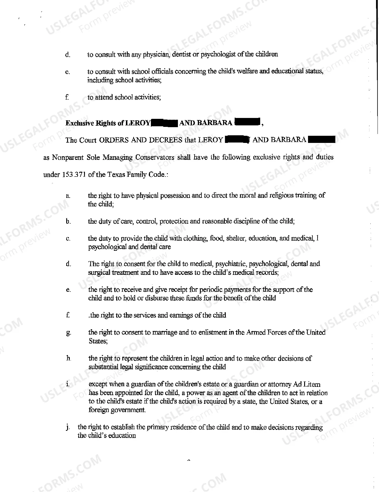 Preview Agreed Order to Appointment of Managing Conservator for Child